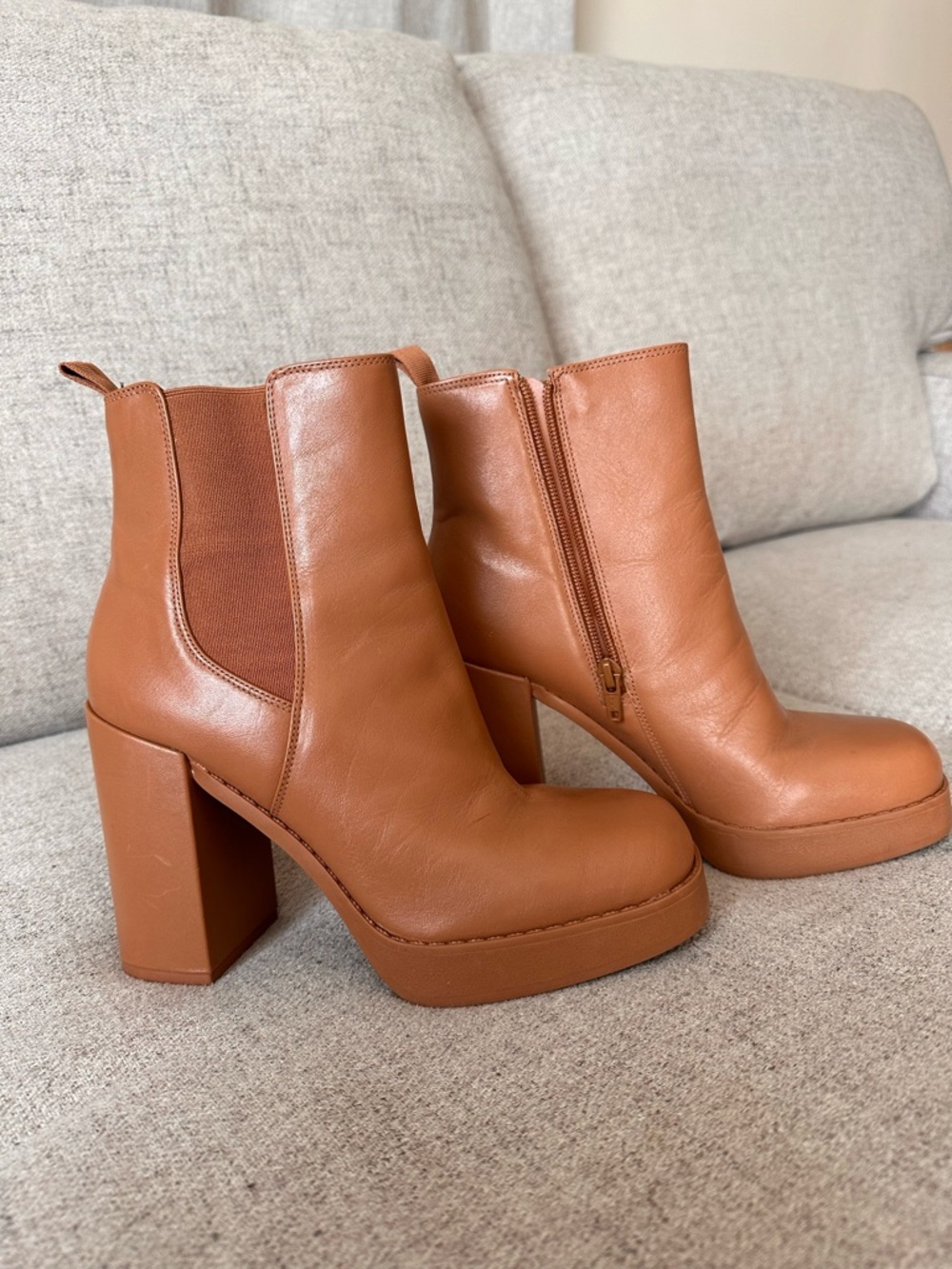 Gianni Bini Cognac Platform Block Heel Ankle Boots